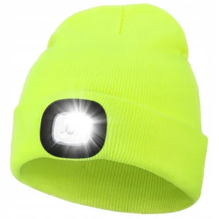 CZAPKA ZIMOWA MĘSKA DAMSKA CIEPŁA BEANIE Z LATARKĄ CZOŁOWA LED USB ŻÓŁTA - Czapki damskie - miniaturka - grafika 1