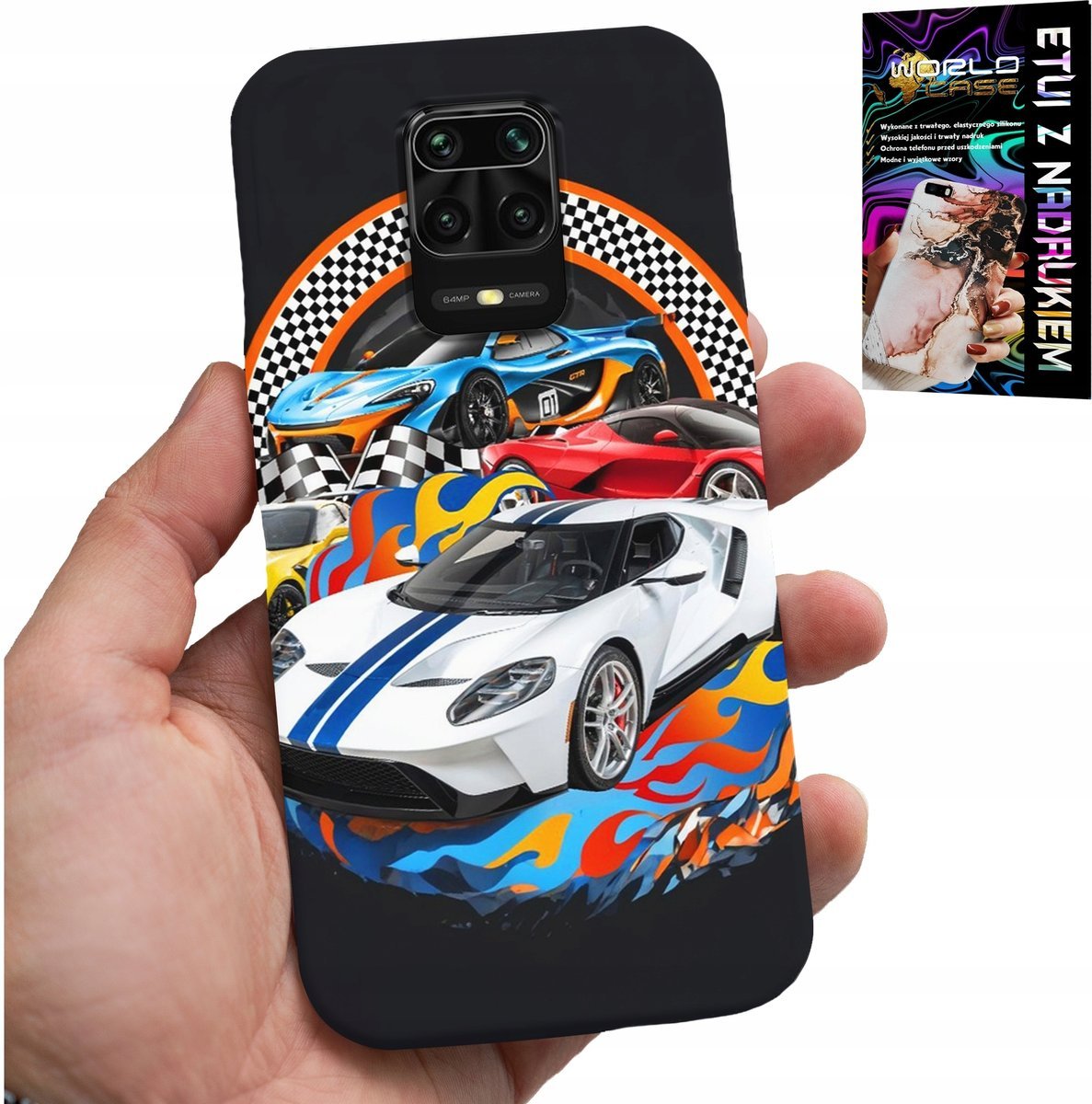 ETUI DO XIAOMI NOTE 9 PRO / 9S - SPORTOWE SAMOCHODY, WYŚCIGI CASE + SZKŁO