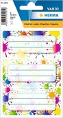 Etykiety do drukarek - HERMA 1901 etykiety na książki do opisywania, kolorowe plamy (76 x 35 mm, 9 naklejek z imieniem, papier, matowe) samoprzylepne, trwałe etykiety szkolne na książki, zeszyty, pudełka, gospodarstwo - miniaturka - grafika 1