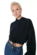 Bluzy damskie - Trendyol Damska bluza z kapturem, jednokolorowa, regularna, granatowy, L - miniaturka - grafika 1