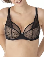 Biustonosze - Maison Lejaby Flora 21236-04 damski czarny haftowany półwyściełany biustonosz balkonowy z fiszbinami, Czarny, 75C - miniaturka - grafika 1