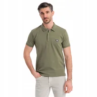 Koszulki męskie - Męska koszulka polo z dekoltem na zamek oliwkowa Ombre OM-POSS-0148 V5 XXL - miniaturka - grafika 1