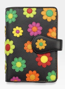 Visconti Portfel Damski Skórzany w Kwiatki Daisy DS82 Czarny - czarny - Portfele - miniaturka - grafika 1