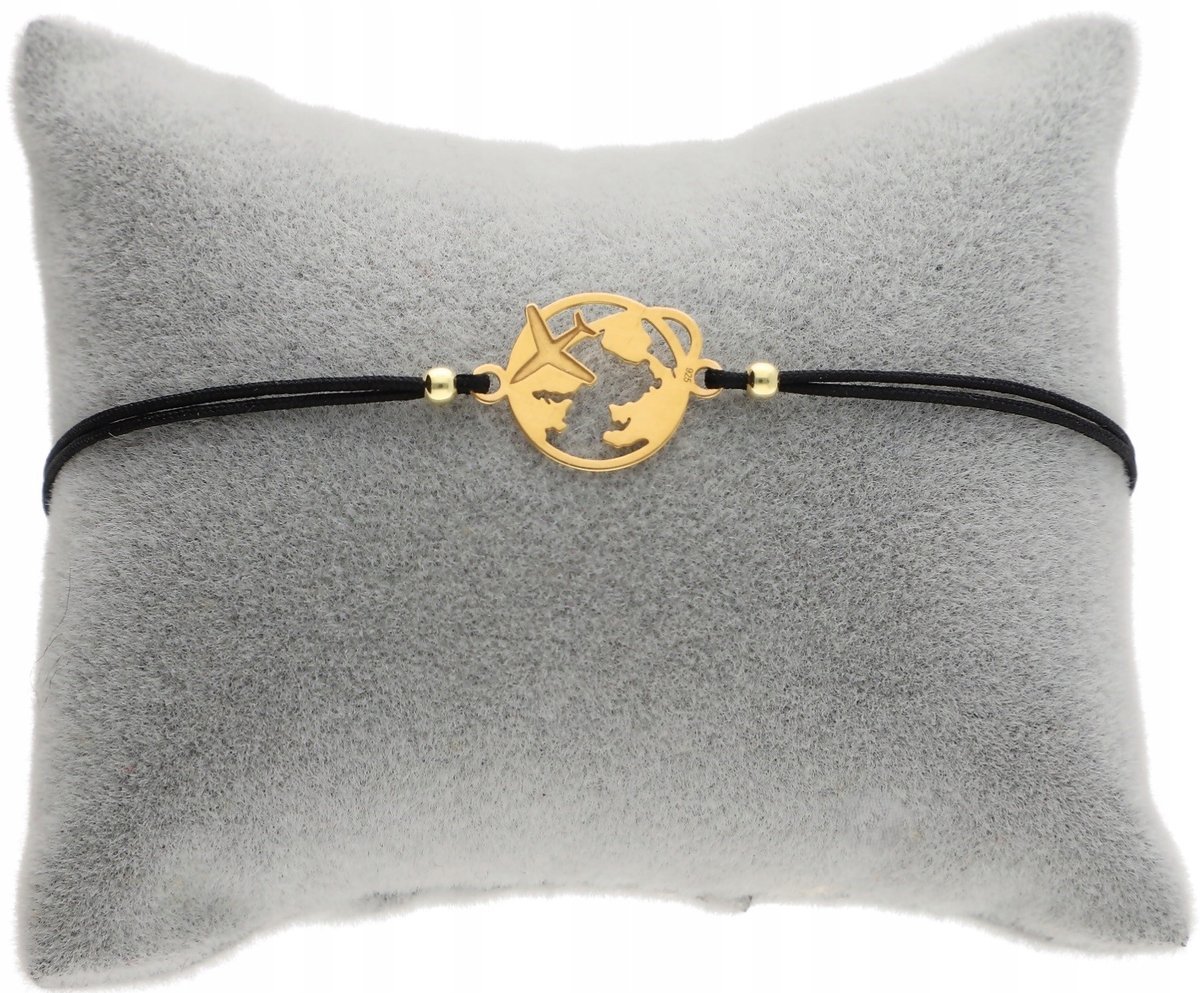 Złota Bransoletka sznurkowa kula ziemska samolot SREBRO 925