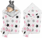Rożki i beciki - Rożek niemowlęcy bawełniany otulacz dziecięcy becik - RÓŻOWO SZARO CZARNE PIERNIKI - miniaturka - grafika 1