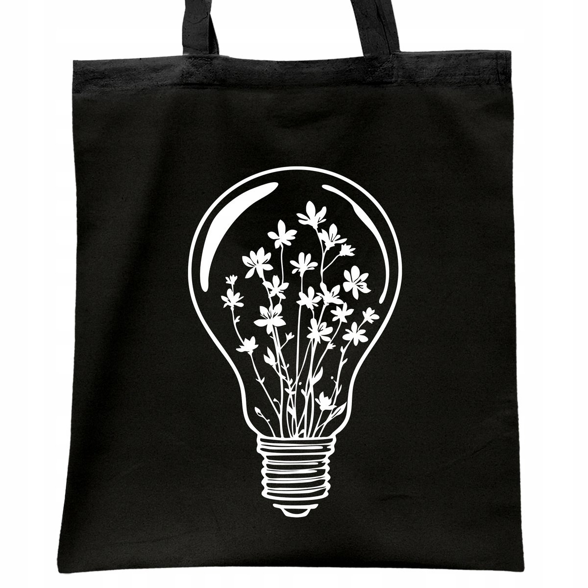 Torba bawełniana czarna na zakupy Żarówka Kwiaty