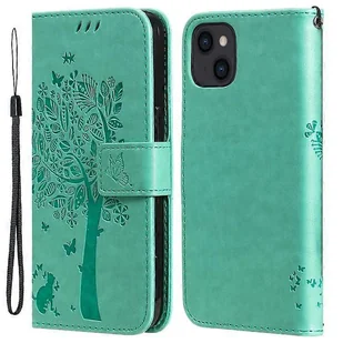 Kompatybilny z iPhone 15 KT Imprinting Flower Series-3 PU Skórzany futerał na telefon z nadrukiem Portfel z klapką Cover Zielony - Portfele - miniaturka - grafika 1