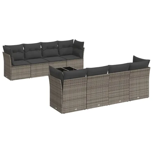 Zestaw mebli ogrodowych z rattanem PE, szary, 62 x 62 x 69 cm, 55 x 55 x 37