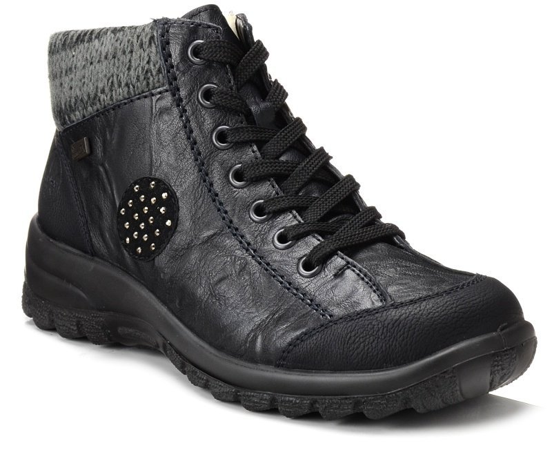 Buty zimowe damskie Rieker L7110 czarne botki ocieplane wełną z membraną-38