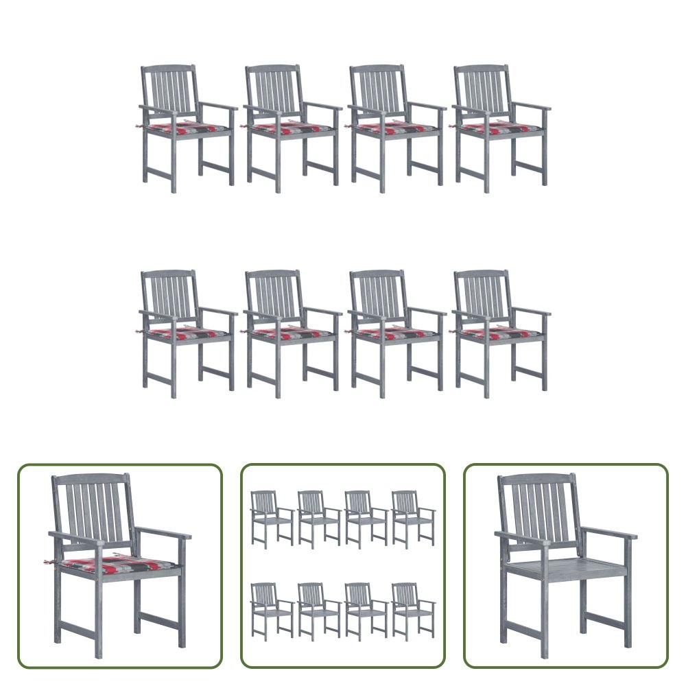 The Living Store Krzesła ogrodowe z poduszkami 8 szt. Lite drewno akacjowe szare