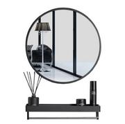 Lustra - Okrągłe lustro z półką w stylu skandynawskim do łazienki/przedpokoju 70 cm Czarne - miniaturka - grafika 1