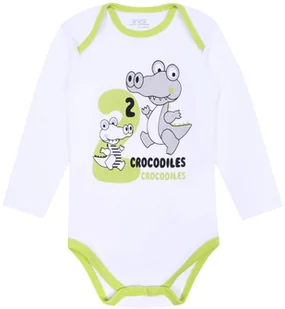 Białe body z zielonymi lamówkami i długim rękawem, krokodyle 9 m 74 cm - Body dla niemowląt - miniaturka - grafika 1