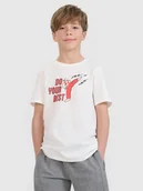 Koszulki dla chłopców - 4F T-shirt regular z nadrukiem chłopięcy - biały 122 (6-7 lat) - miniaturka - grafika 1