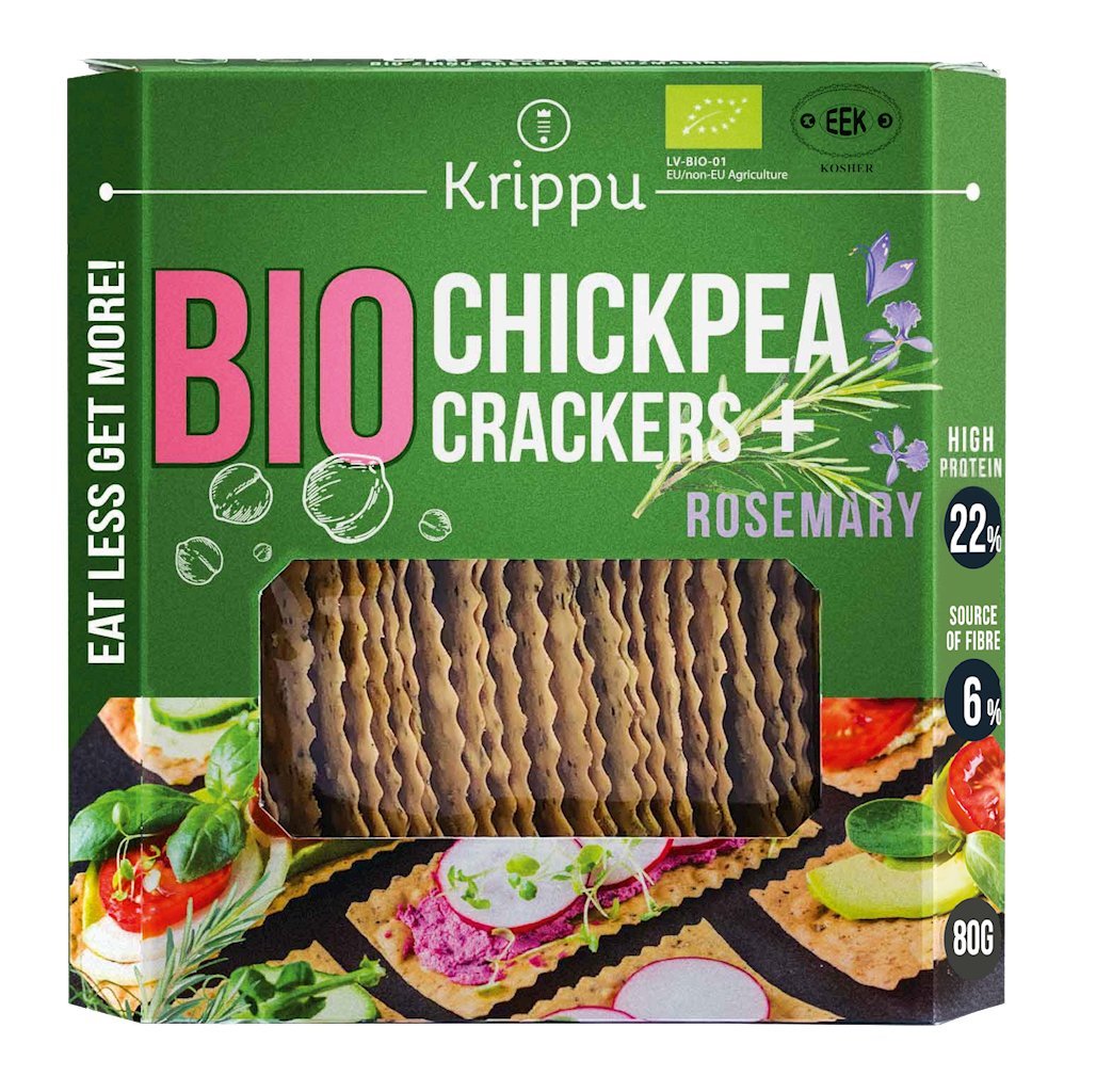 Krippu Krakersy proteinowe z ciecierzycy z rozmarynem 80 g Bio - żywność
