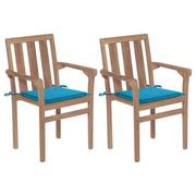 Fotele i krzesła ogrodowe - vidaXL Krzesła ogrodowe, 2 szt., niebieskie poduszki, drewno tekowe - miniaturka - grafika 1