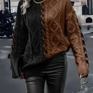 Swetry damskie - TEMU Elegancka Bluzka z Wysokim Kołnierzem w Pionowe Paski i Kolorowe Bloki - Miękka, Elastyczna Bluzka z Długim Rękawem, Ciepło na Zimę, Niezależnie - miniaturka - grafika 1