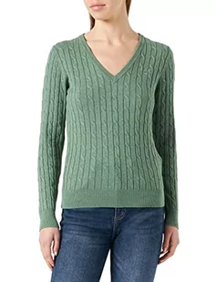 GANT Damski sweter ze stretchem Cotton Cable z dekoltem w serek, zielony jadeitowy, standardowy - Swetry damskie - miniaturka - grafika 1