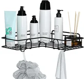 Półki łazienkowe - Półka łazienkowa do łazenki pod prysznic narożna loft wisząca haczyk czarna - miniaturka - grafika 1