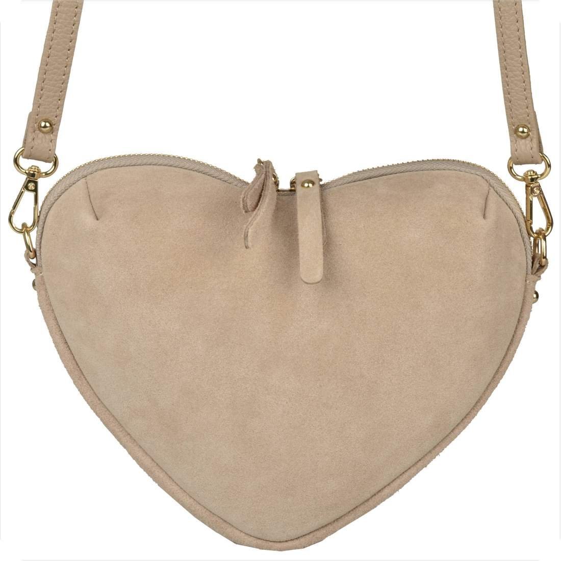 Borse in Pelle Torebka beżowa listonoszka serduszko skóra nat zamszowa