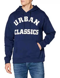 Bluzy męskie - Urban Classics Męska bluza z kapturem College Print Hoody z kapturem, ciemnoniebieski, XL - grafika 1