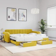 Łóżka - Sofa rozsuwana z szufladami, żółta, 90x200 cm, aksamit  Lumarko! - miniaturka - grafika 1