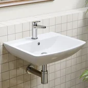 Umywalki - HOROW Umywalka ceramiczna z przelewem, przeznaczona do małych łazienek gościnnych, biała, 48 x 42 cm - miniaturka - grafika 1