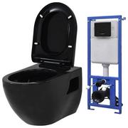 Miski WC - VidaXL Podwieszana toaleta ceramiczna ze spłuczką podtynkową, czarna - miniaturka - grafika 1