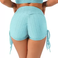 Spodenki damskie - Szorty sportowe damskie ze ściągaczami - Turkusowy L - miniaturka - grafika 1