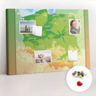 Organizer, Tablica korkowa 100x70 cm + Kolorowe Pinezki - Mapa fizyczna Polski - Tablice i flipcharty - miniaturka - grafika 1