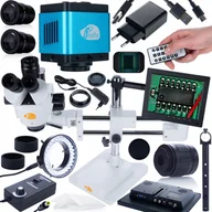Mikroskopy i lupy - Zestaw Mikroskop Stereoskopowy Kamera Oświetlacz Wyświetlacz 8” Uchwyt Hq - miniaturka - grafika 1