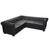 Narożniki - Czarny 5-osobowy narożnik w stylu chesterfield W7-R28 - miniaturka - grafika 1