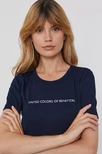 Koszulki sportowe damskie - United Colors of Benetton T-shirt bawełniany kolor granatowy - grafika 1