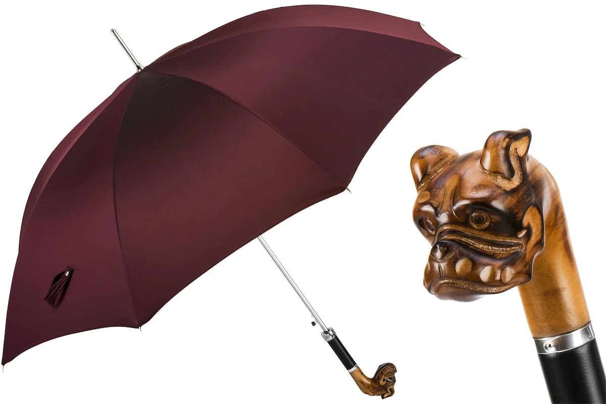 PASOTTI Parasol 95cm Bulldog Rzeźbiona Rączka Automat Włochy LUX