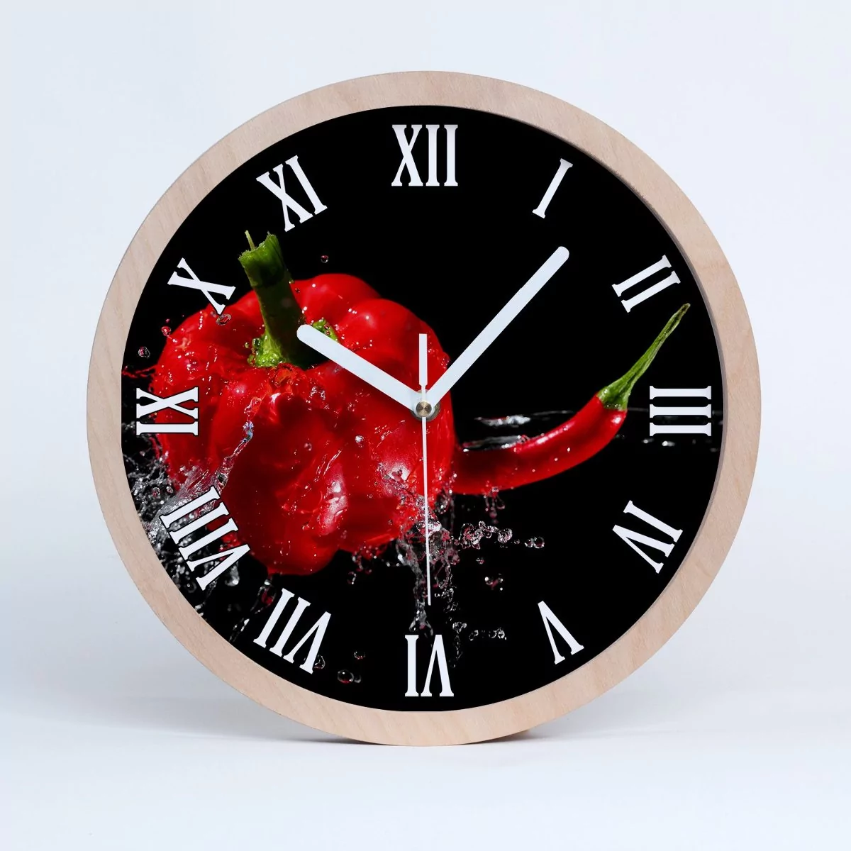 Zegar drewniany rzymski czerwone papryki fi 30 cm, Tulup
