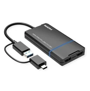 VALUE Adapter USB 3.2 Gen 1 USB-A lub USB-C do 2x HDMI, 4K@30Hz + 1080P@60Hz - Złącza, przejściówki, adaptery - miniaturka - grafika 1