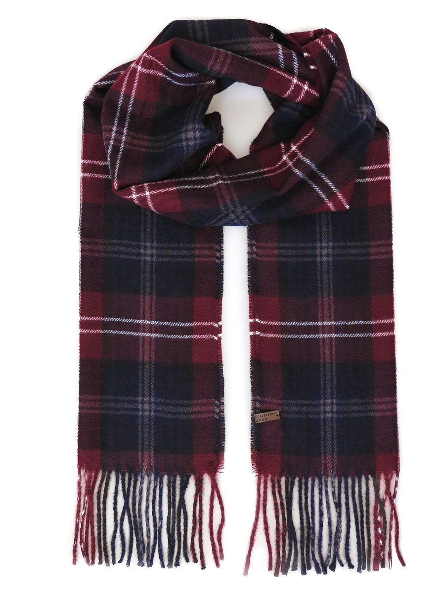 Bordowo-granatowy szalik męski w kratę R43