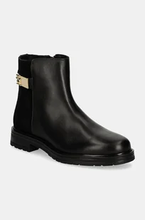 Tommy Hilfiger botki skórzane TH LOGO LEATHER MIX CHELSEA damskie kolor czarny na płaskim obcasie FW0FW08336 - Botki damskie - miniaturka - grafika 1