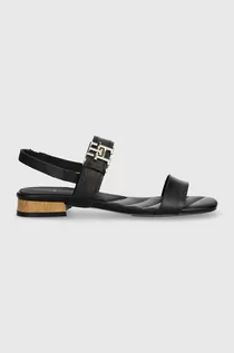 Sandały damskie - Tommy Hilfiger sandały skórzane HARDWARE FLAT SANDAL damskie kolor czarny FW0FW07094 - grafika 1