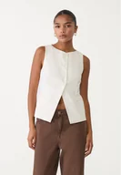 Kamizelki damskie - Stradivarius Kamizelka regular z guzikami Ecru S - miniaturka - grafika 1