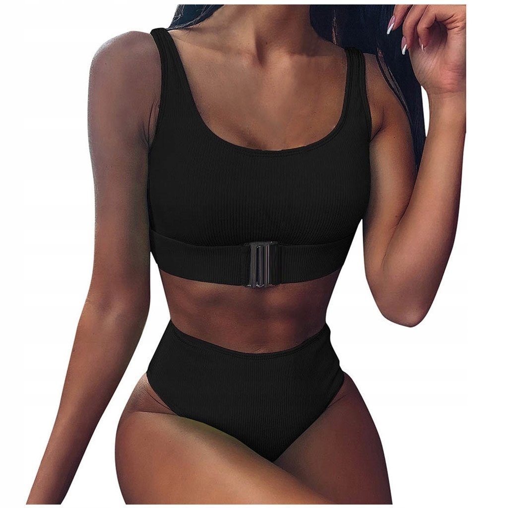 Strój Kąpielowy Damski Dwuczęściowy Kostium Wysoki Stan Top Bikini Kolory S