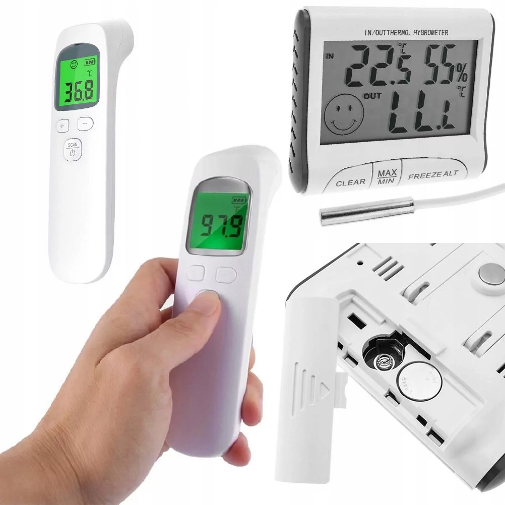 Rosfix Bezdotykowy termometr medyczny na podczerwień + Stacja pogodowa - higrometr z czujnikiem zewnętrznym