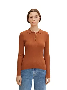Swetry damskie - TOM TAILOR Denim Damski Sweter z kołnierzem 1033050, 30027 - Amber Orange, XS - grafika 1