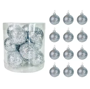BOMBKI CHOINKOWE PLASTIKOWE SREBRNE BROKATOWE 40 MM ZESTAW 12 SZT BOMBKI I OZDOBY CHOINKOWE - Bombki - miniaturka - grafika 1