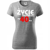 Koszulki i topy damskie - Damska Koszulka z Nadrukiem Życie zaczyna się po 40 na Prezent Urodzinowy ciemnoszary melanż M - miniaturka - grafika 1