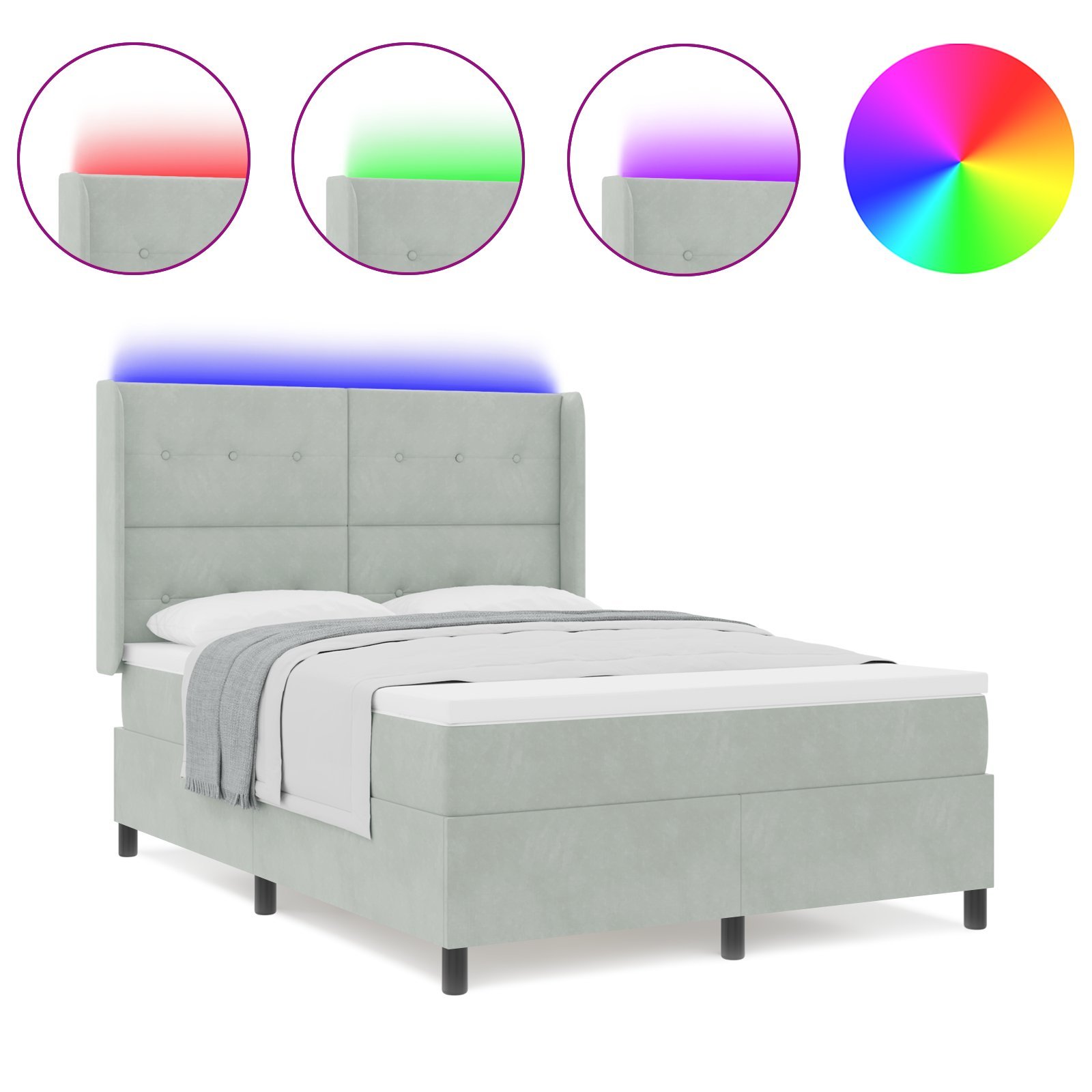 Łóżko Box Spring z materacem i podświetleniem vidaXL Szare 140x190 cm Aksamit