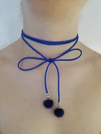 Naszyjniki - CHOKER chaber kokardka sznurek SZNURÓWKI POMPON - miniaturka - grafika 1