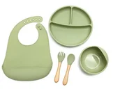 Zestawy naczyń dla dzieci - Zestaw Naczyń Silikonowych Talerzyk Z Trzema Przegródkami [Kolor Zielony] - miniaturka - grafika 1