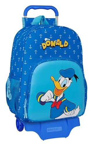 Safta DONALD DZIECI plecak szkolny z wózkiem 905, idealny dla dzieci w różnym wieku, wygodny i wszechstronny, jakość i wytrzymałość, 33 x 14 x 42 cm, niebieski, Niebieski, Estándar, Casual