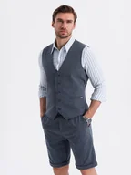 Kamizelki męskie - Męski zestaw elegancki kamizelka garniturowa + szorty - granatowy V1 Z112 L - miniaturka - grafika 1