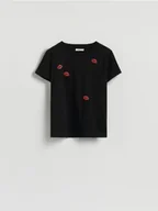 Koszulki i topy damskie - Reserved - Bawełniany t-shirt z nadrukiem - czarny - miniaturka - grafika 1